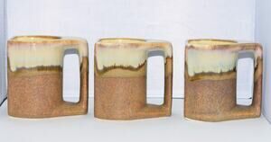 Mid-Century Rodolfo Padilla Drip Glaze Pottery Coffee Mugs 3pc Coffee Mug Set